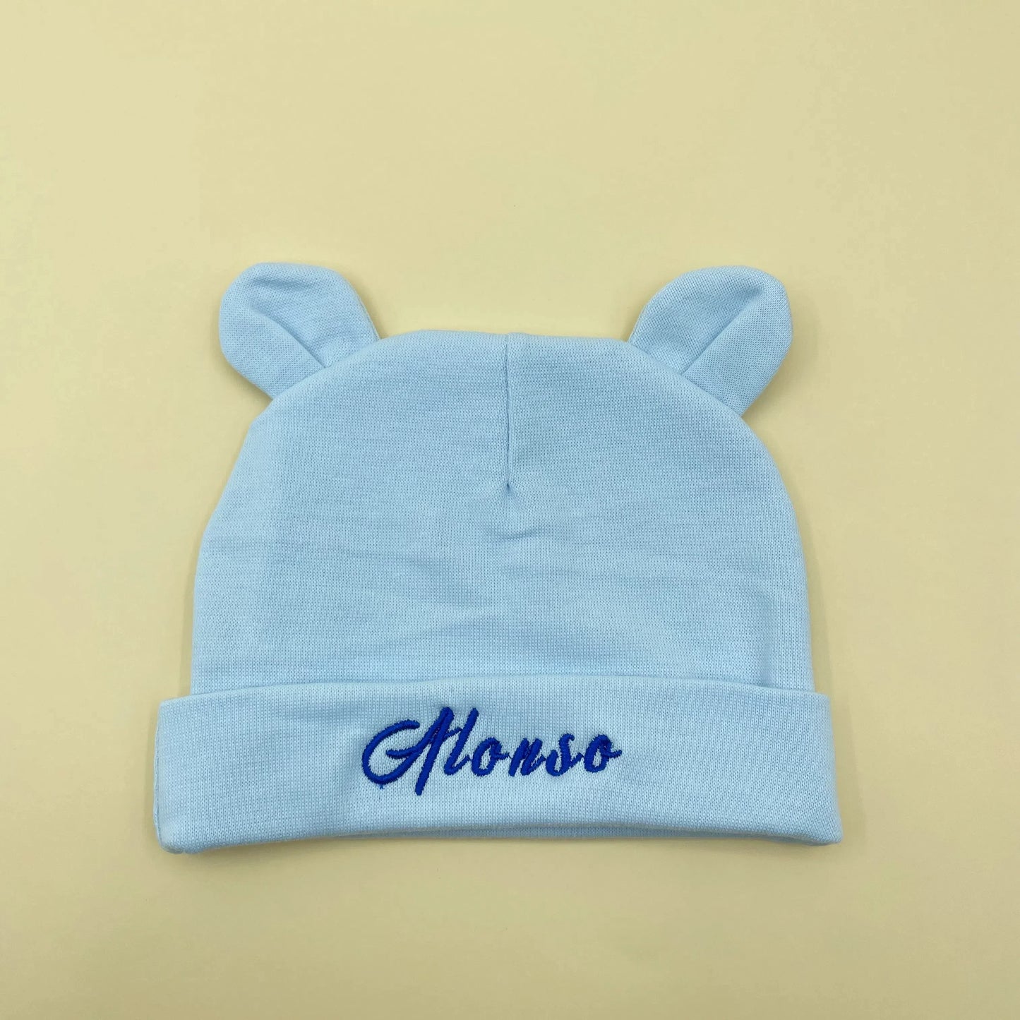 Personalized Baby Name Newborn Cotton Beanie with Ears for Boys or Girls 0-6M