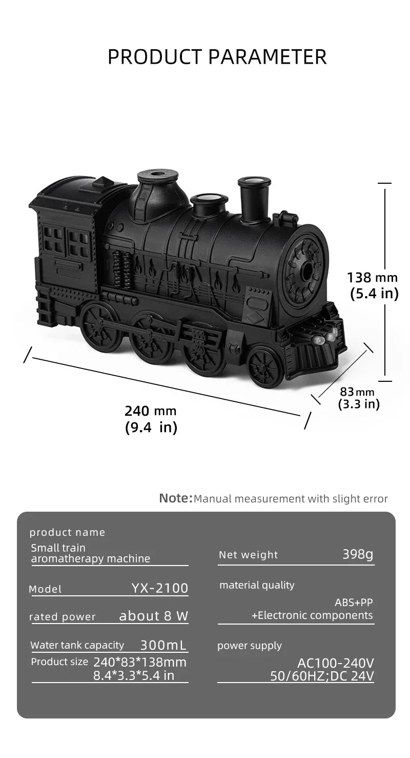 Train Air Humidifier Ultrasonic Aromatherapy Diffuser USB Fragrance Essential Oil