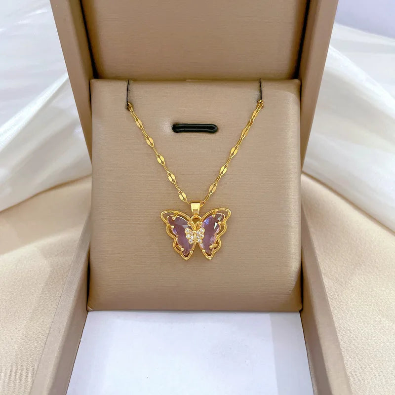 Gorgeous and Stylish Hollow Butterfly Necklace with Crystal Drop