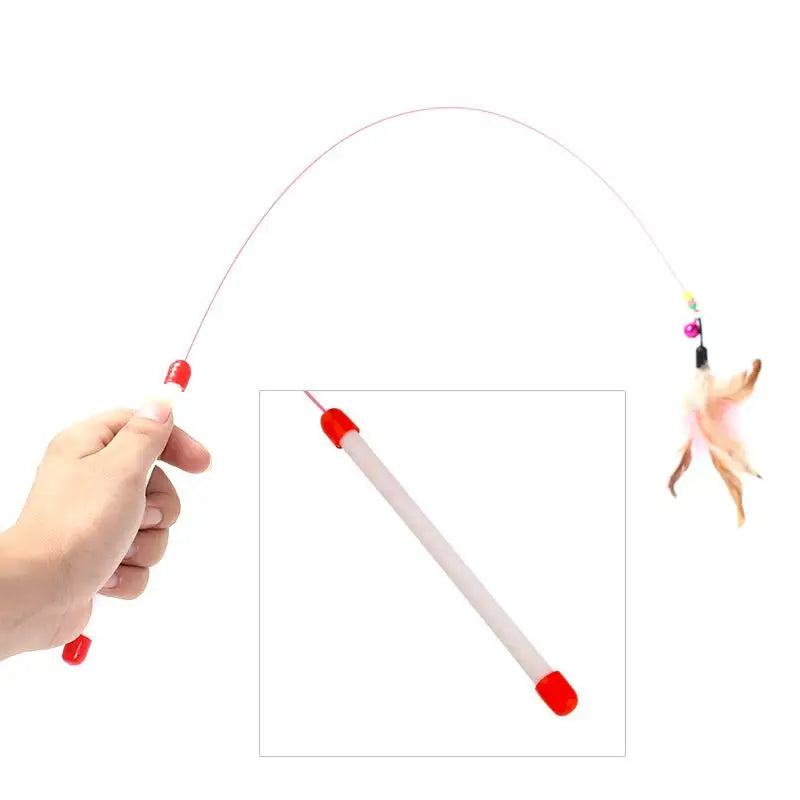 1pc Cat Toy Stick Feather Wand with Bell Mouse Cage Toys Random Color