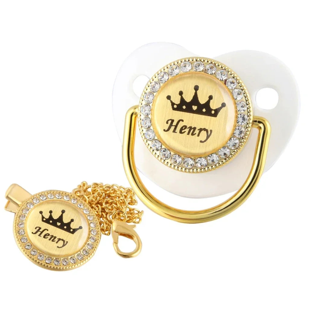 Personalized Crown Name Baby Pacifier With Chain Clip