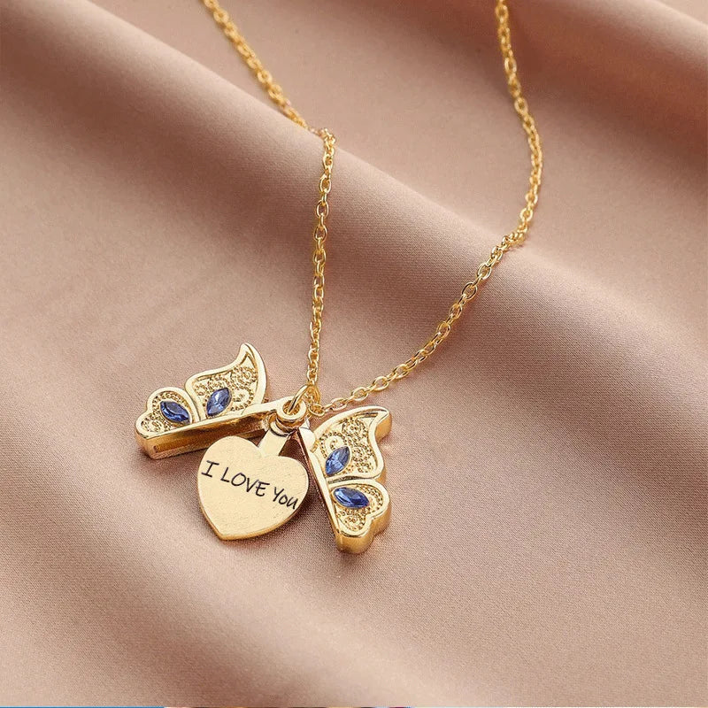 Charm Butterfly, I Love You Love Pendant Necklace Exquisite