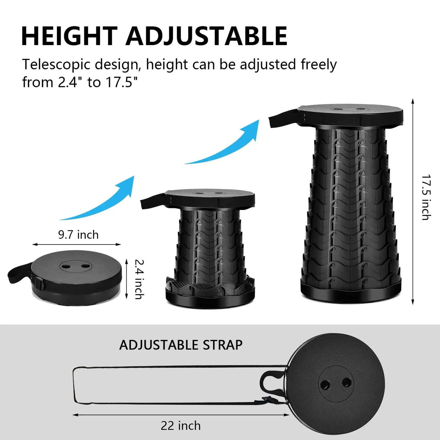 Portable Collapsible Telescopic Sturdy Foldable Stool with Load Capacity of 400lbs