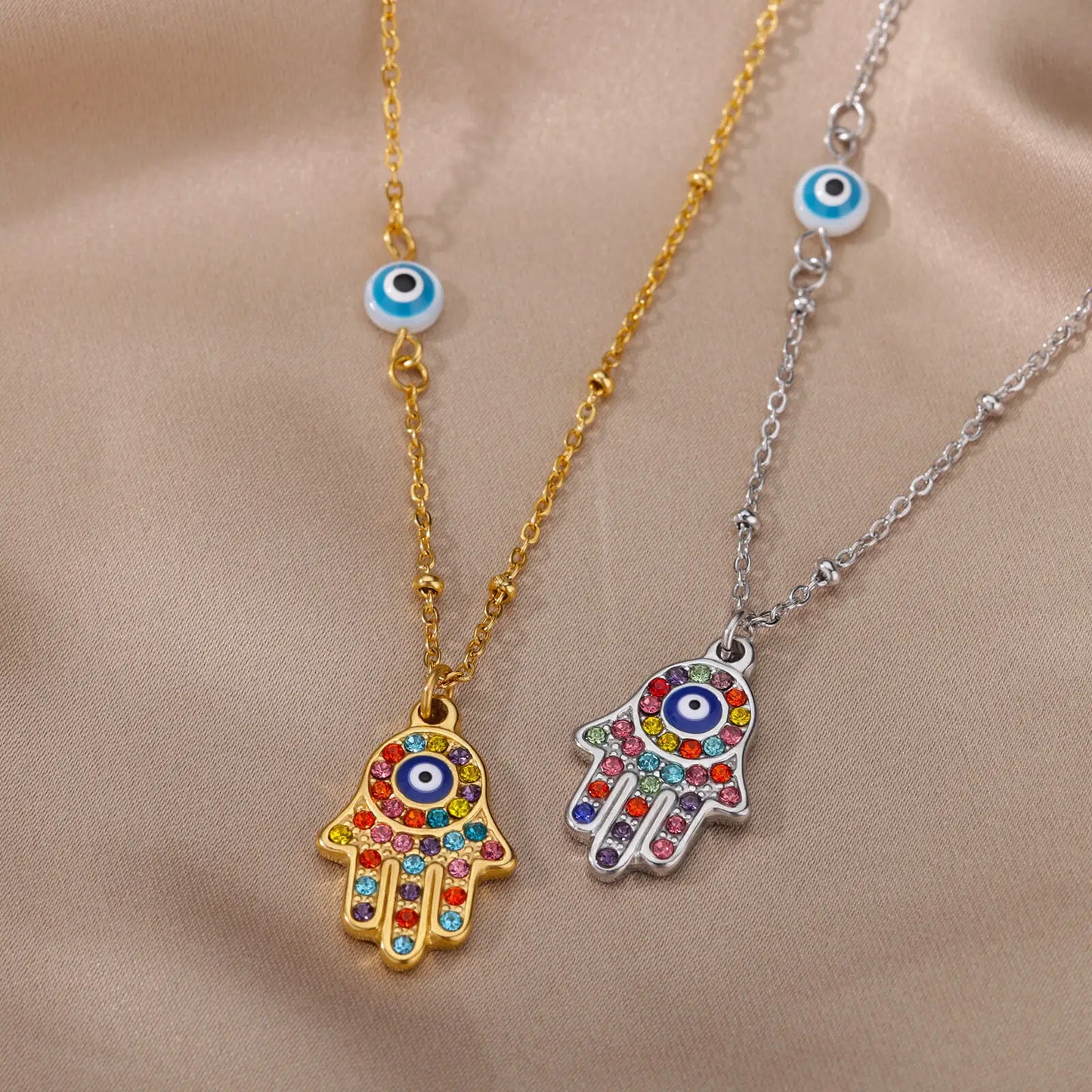 Crystal Blue Turkish Evil Eyes Necklace