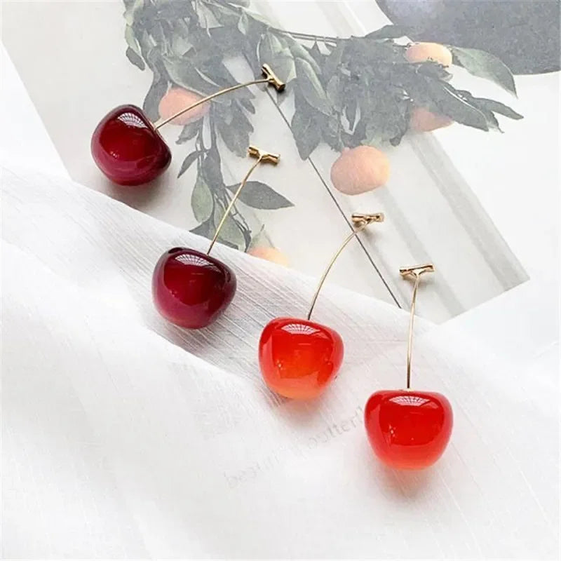 Small Fresh Sweet Red Cherry Earrings Cherries Pendant Earrings