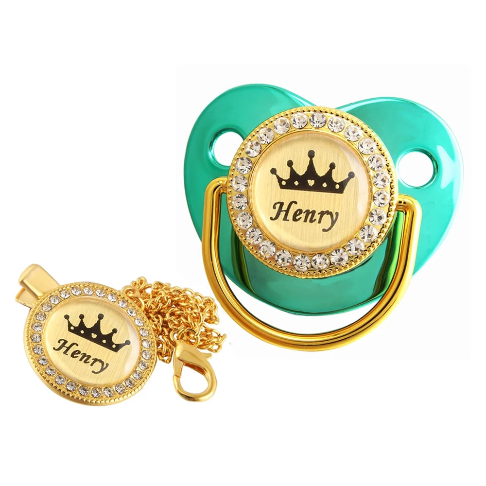 Personalized Crown Name Baby Pacifier With Chain Clip