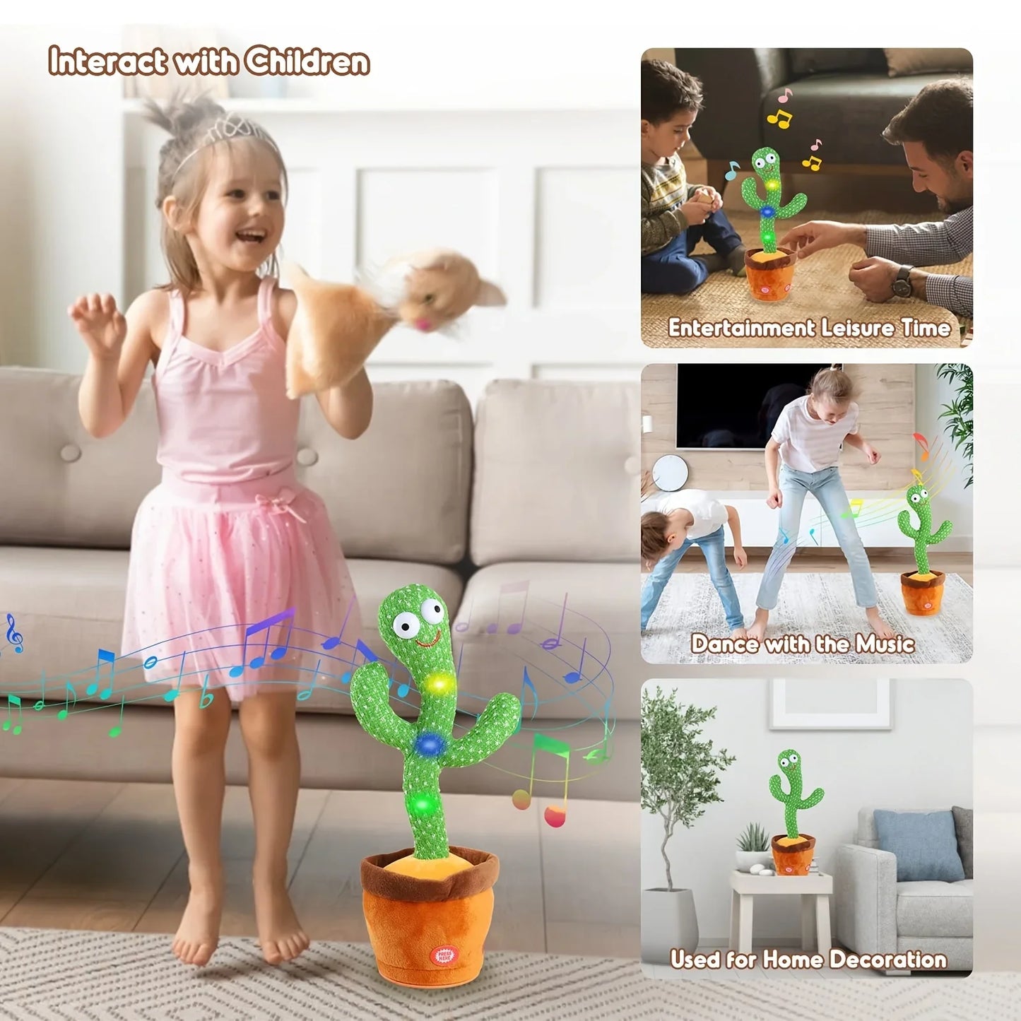 Rechargeable Cactus Glowing Dancing Electronic Plush Toys Can Sing Record