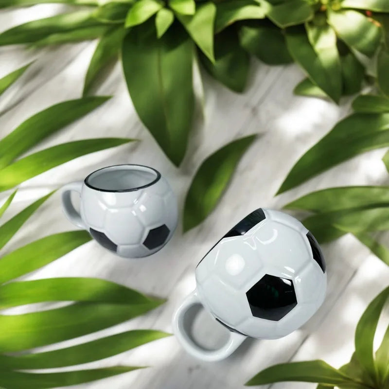 1pc Football Shape Ceramic Coffee Mug with Handle Heat-resistant Soccer Ball Cup