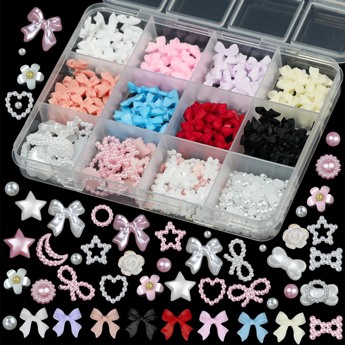 12Grids/box Mixed Resin Bowknot Nail Art Decorations/ 3D Acrylic Charms DIY Manicure