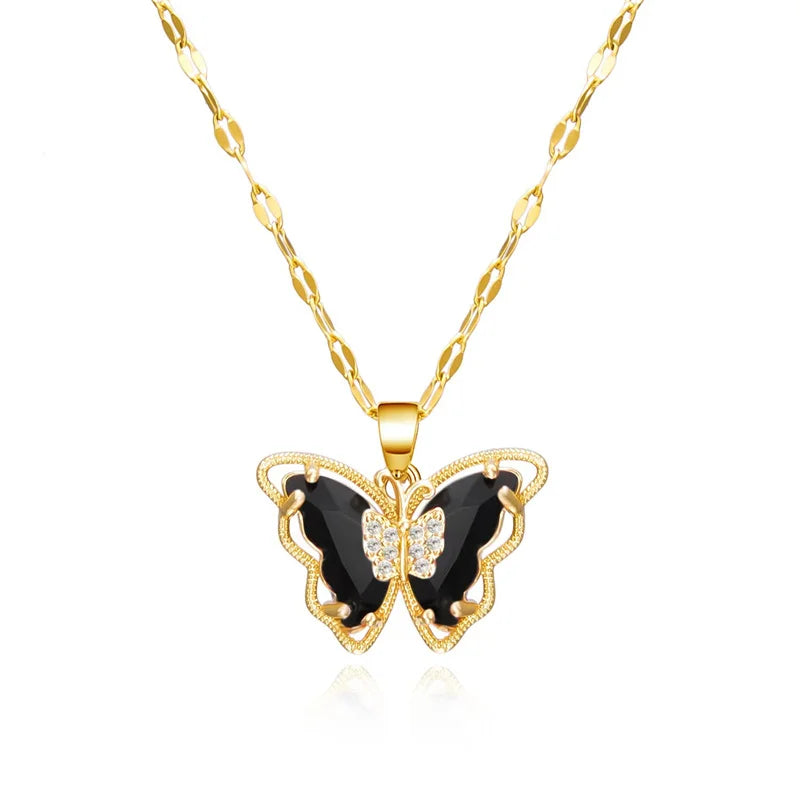 Gorgeous and Stylish Hollow Butterfly Necklace with Crystal Drop