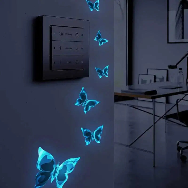 6PC Blue Luminous Small Butterfly Switch Stickers