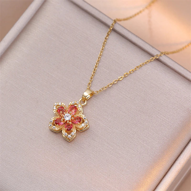 Exquisite Rotating Flower Pendant Necklace