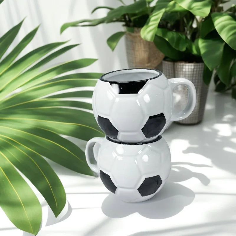 1pc Football Shape Ceramic Coffee Mug with Handle Heat-resistant Soccer Ball Cup