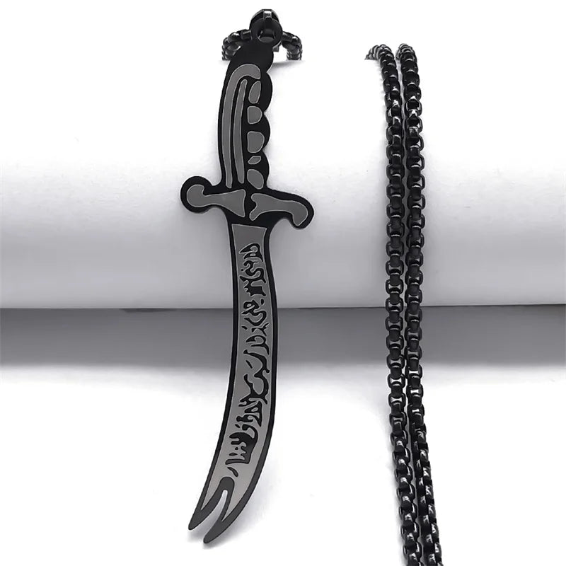 Arabic Ali Sword Knife Chain Necklaces Stainless Steel Gold Color