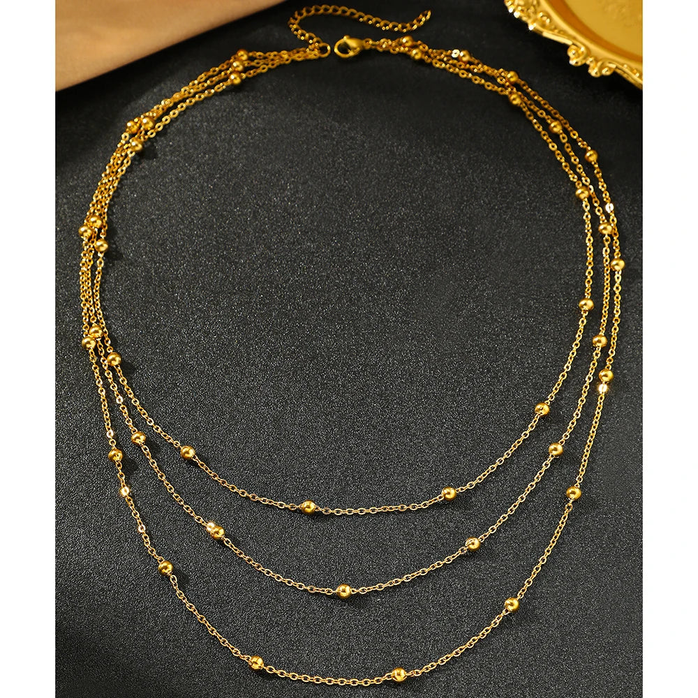 High-end Atmosphere Delicate Beads Multi-Layers Chain Bone Necklace