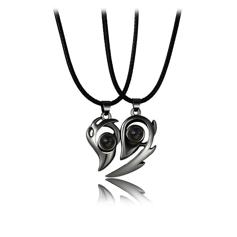 Quality Couple Pendant Necklace Electrocardiogram, Magnetic Heart