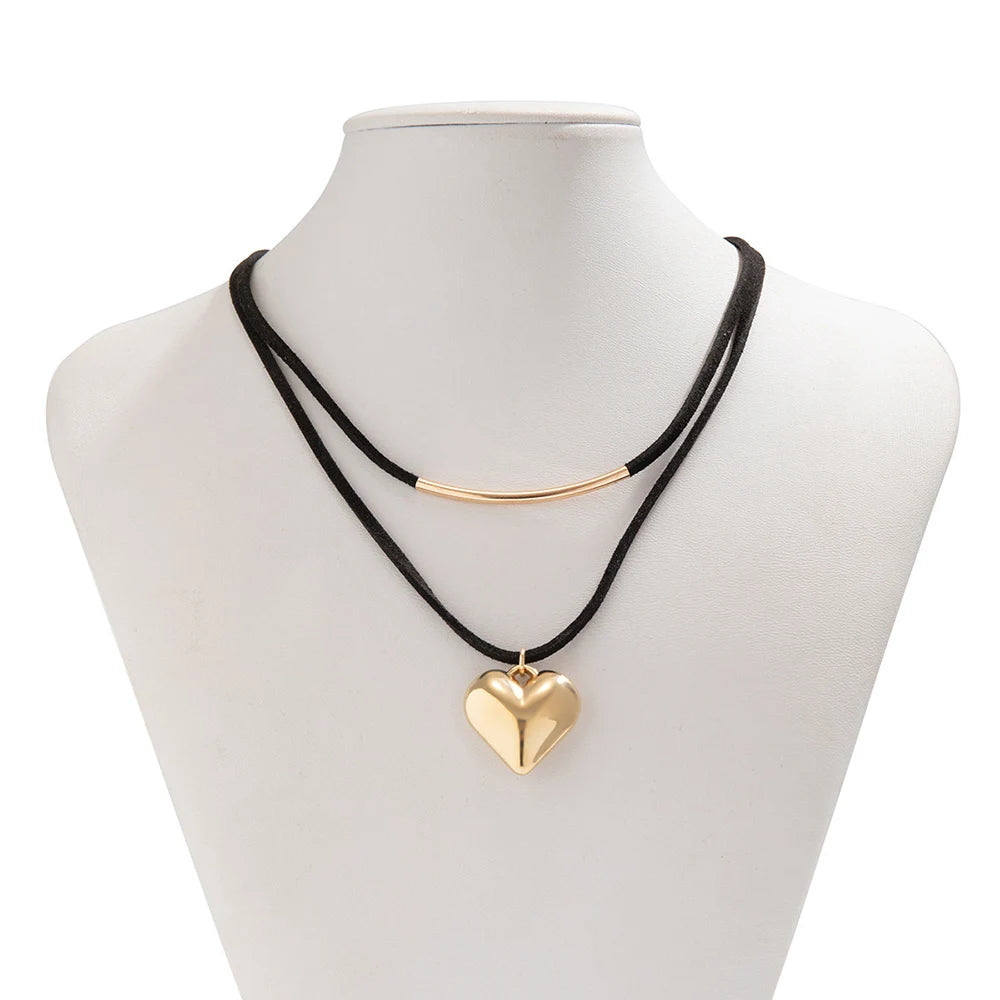 Unique Big Heart Pendant Necklace Golden