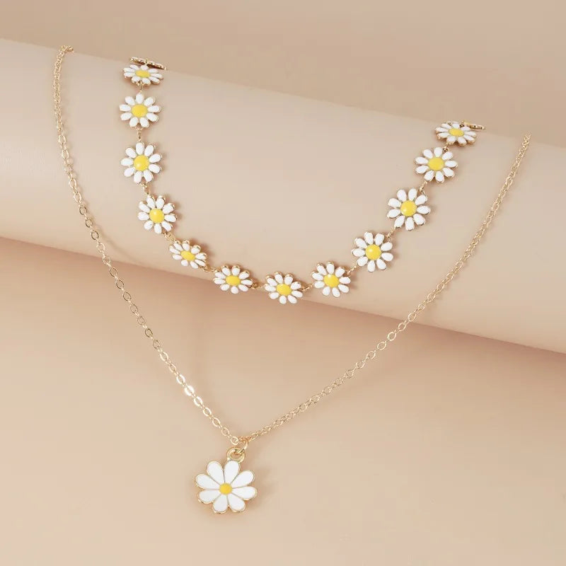 Double Layer Daisy Flower Chain Necklace