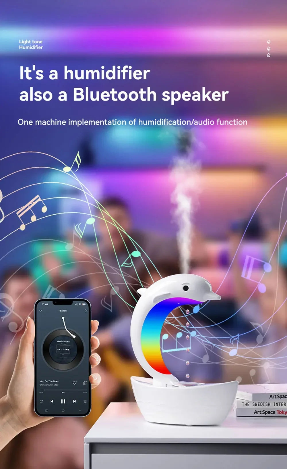 Desktop Dolphin Speaker Ambient Light Bass Bluetooth Speaker Home Anti-Gravity Humidifier