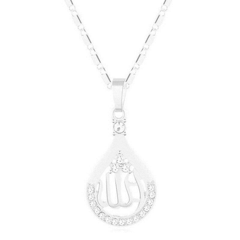 Islamic Muslim Allah Quran Drop Shape Pendant Necklace Short Eye Catching Religious Amulet for Men and Women