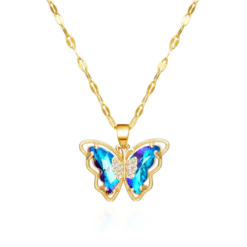 Gorgeous and Stylish Hollow Butterfly Necklace with Crystal Drop