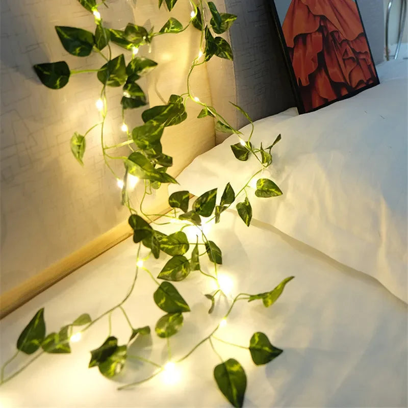 Green Leaf Lights Artificial Vine Fairy Lights Battery Powered