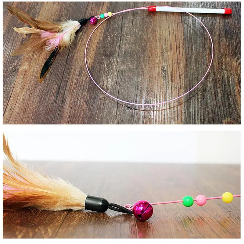 1pc Cat Toy Stick Feather Wand with Bell Mouse Cage Toys Random Color