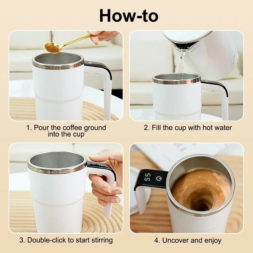 USB Rechargeable Smart Thermal Mug with Automatic Self Stirring Magnetic Mug Self Mixing Coffee Mug Food Safe LCD Screen