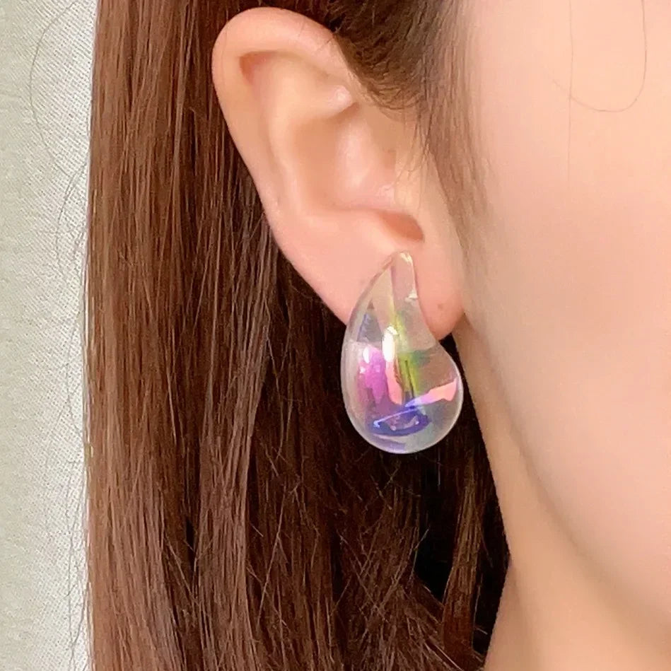 Thick Colorful Teardrop Earrings, Gradient Waterdrop Drop