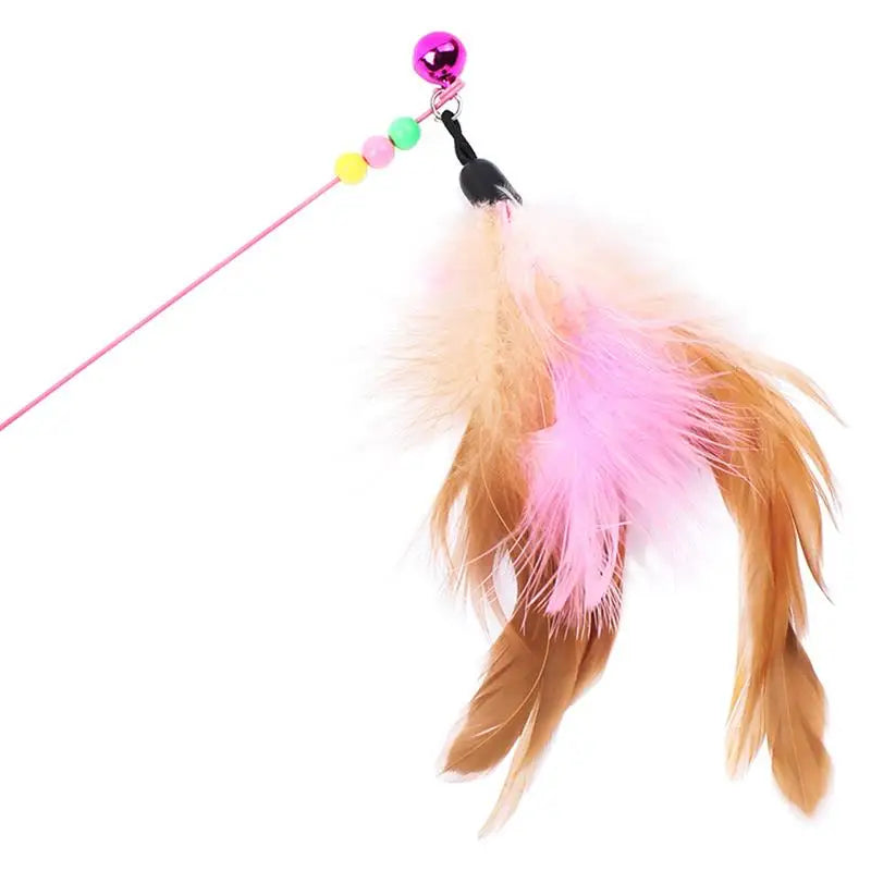 1pc Cat Toy Stick Feather Wand with Bell Mouse Cage Toys Random Color