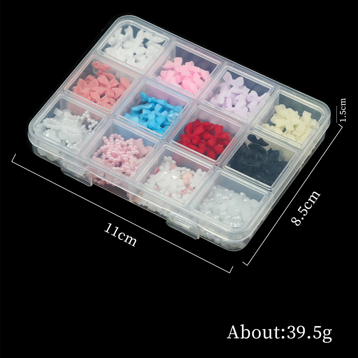 12Grids/box Mixed Resin Bowknot Nail Art Decorations/ 3D Acrylic Charms DIY Manicure