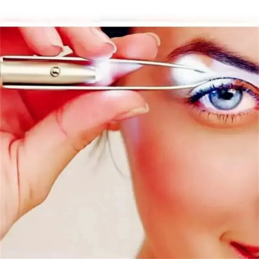 Portable Stainless Steel Smart Design Eyebrow Hair Remove Tweezer with LED Light Makeup Tool