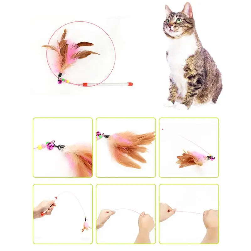 1pc Cat Toy Stick Feather Wand with Bell Mouse Cage Toys Random Color