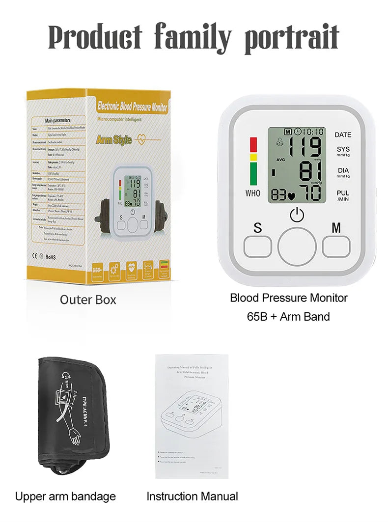 Medical Digital Arm BP Blood Pressure Automatic monitor, Heart Rate Pulse Meter Oximeter