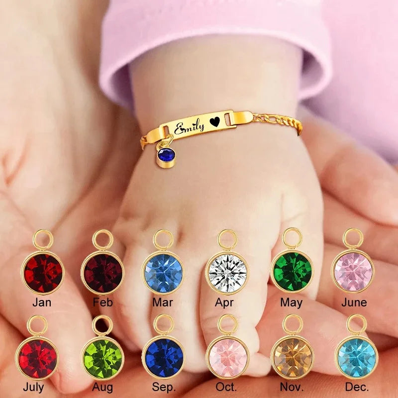 Personalized Birthstone Charm Bracelet For Baby, Kids