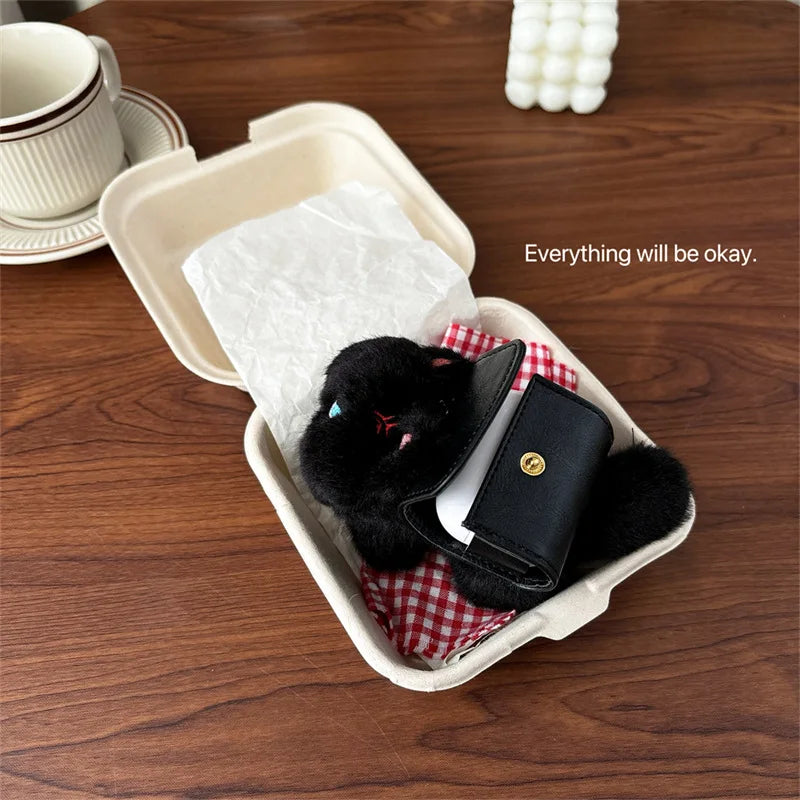 Black Cat Backpack Plush Case for AirPods