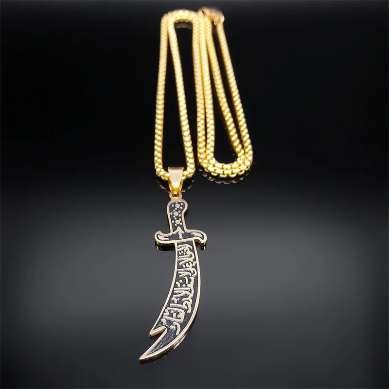 Arabic Ali Sword Knife Chain Necklaces Stainless Steel Gold Color