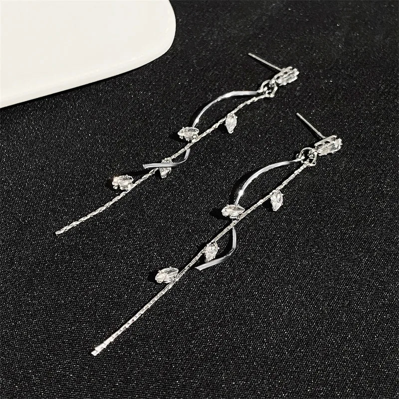 Long Crystal Tassel Zircon Rotating Twisted Women's Earrings