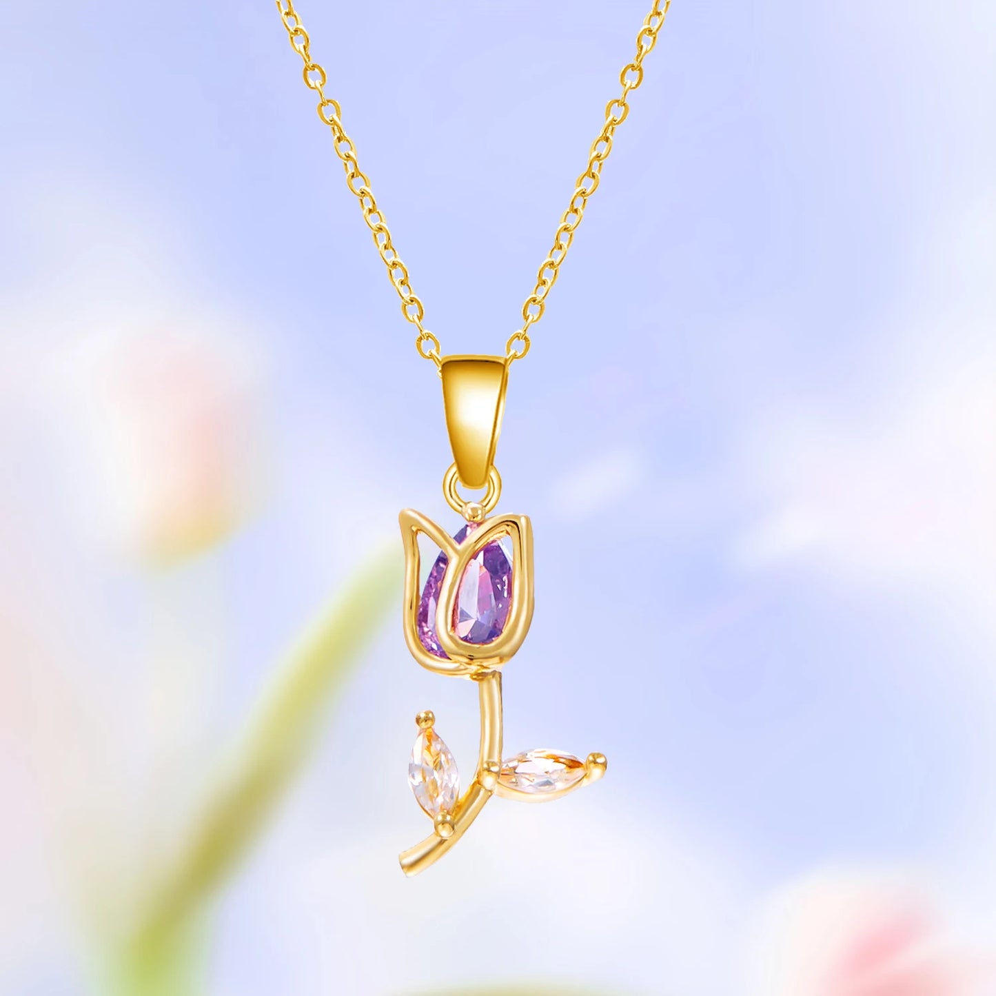 Light Luxury Tulip Flower Pendant Necklace