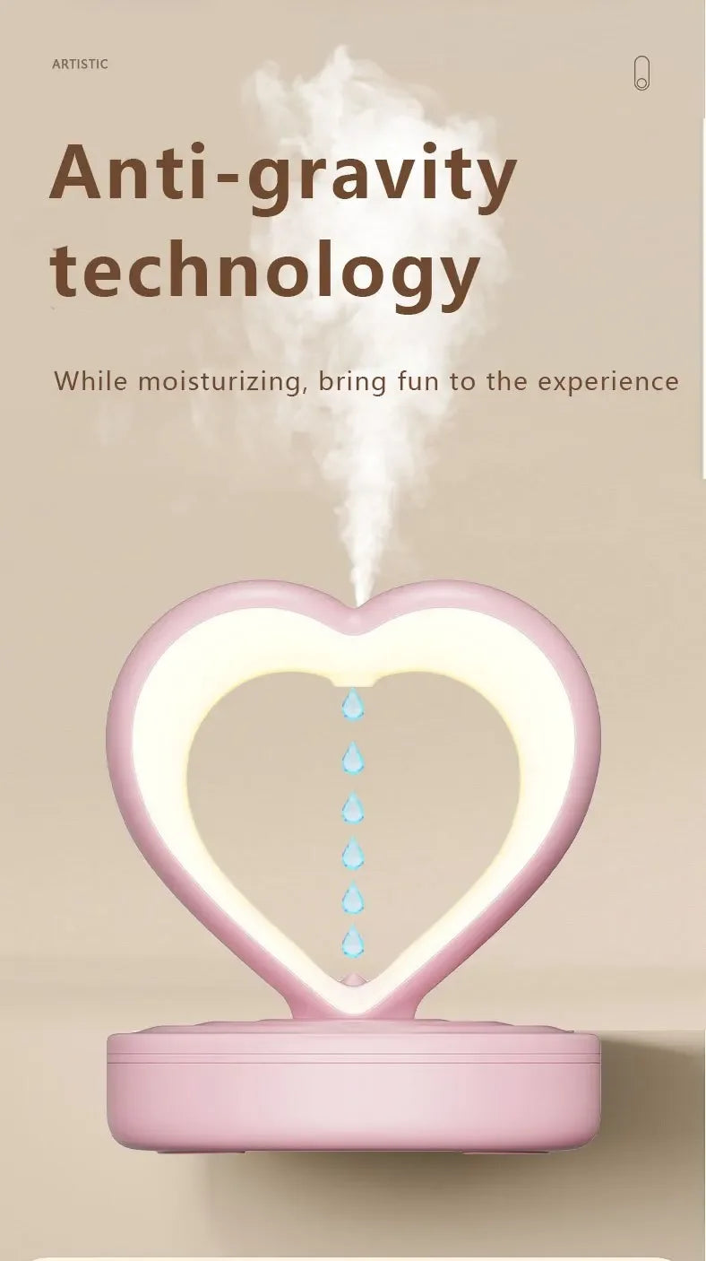 Creative Heart Shaped Anti-Gravity Humidifier LED Water Drop Air Humidifier