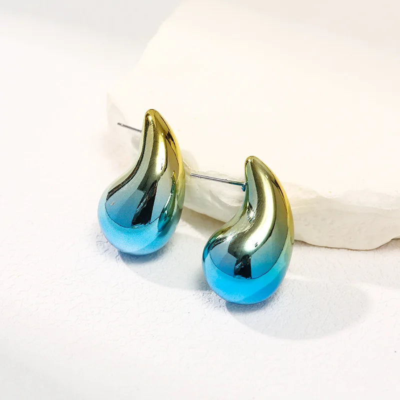 Thick Colorful Teardrop Earrings, Gradient Waterdrop Drop