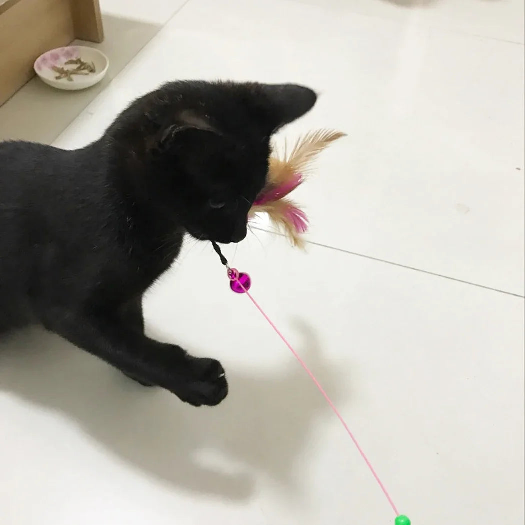 1pc Cat Toy Stick Feather Wand with Bell Mouse Cage Toys Random Color