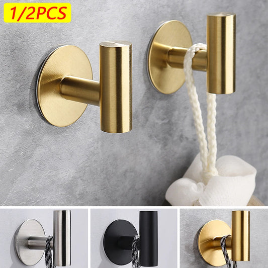 1/2PCS Adhesive Wall Hook Stainless Steel Robe Hooks