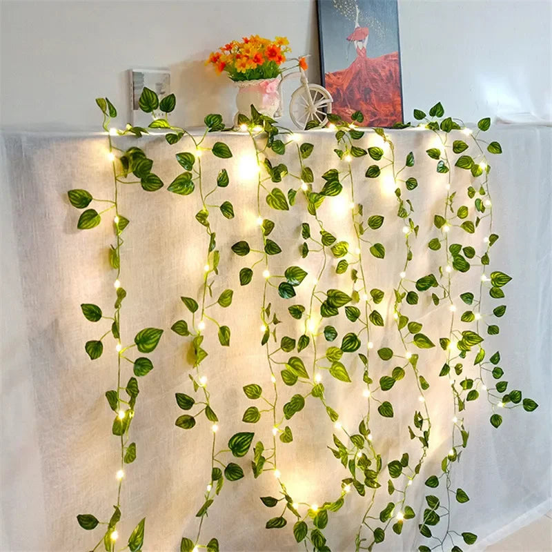 Green Leaf Lights Artificial Vine Fairy Lights Battery Powered