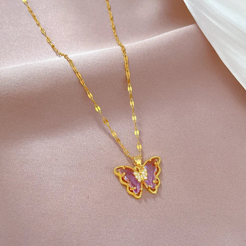 Gorgeous and Stylish Hollow Butterfly Necklace with Crystal Drop