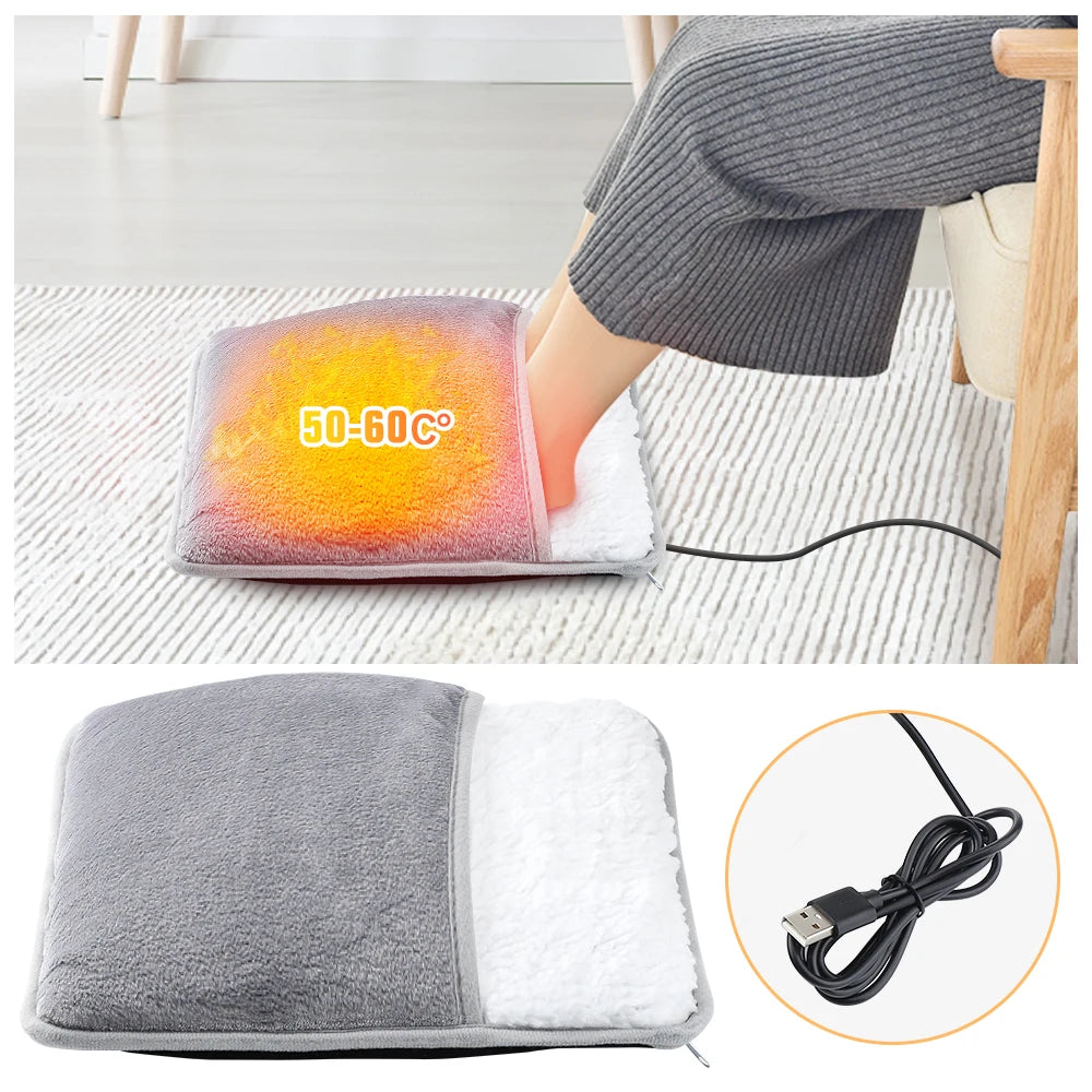 Winter Electric Foot Heating Pad USB Charging Soft Plush Washable Foot Warmer Heater