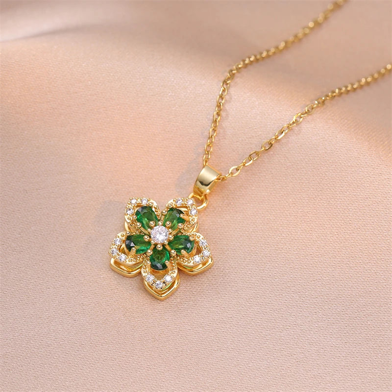 Exquisite Rotating Flower Pendant Necklace