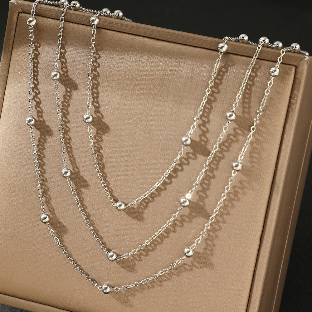 High-end Atmosphere Delicate Beads Multi-Layers Chain Bone Necklace