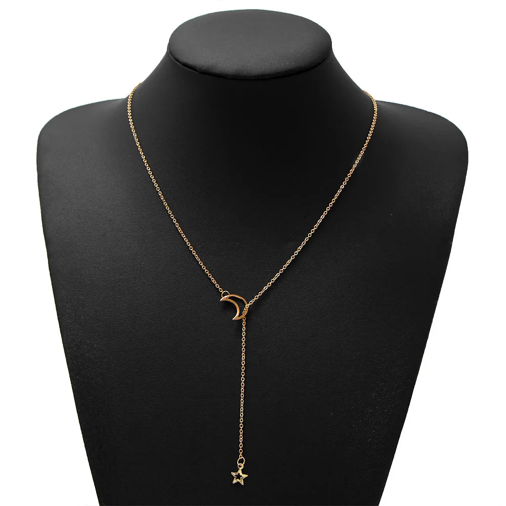 Simple Moon Star Pendant Choker Necklace