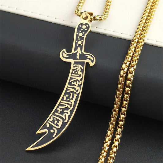 Arabic Ali Sword Knife Chain Necklaces Stainless Steel Gold Color